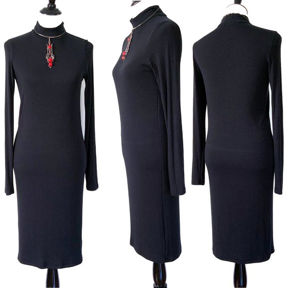 ATM Anthony Thomas Melillo Black Modal Bodycon Long sleeve Stretch Dress Sz L